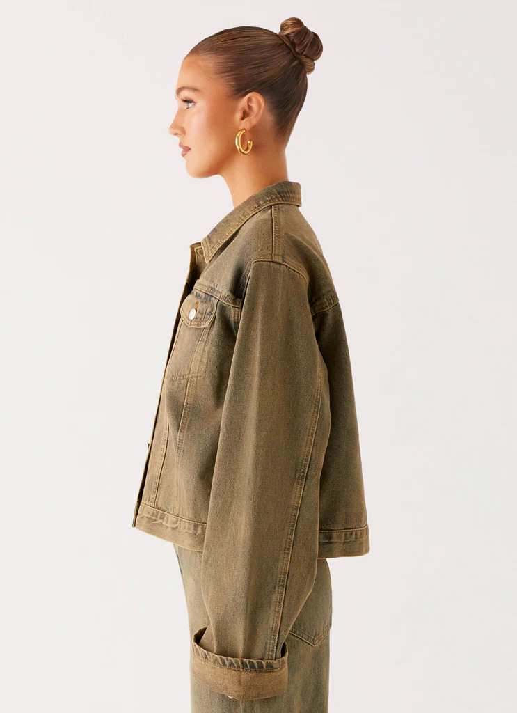 Giubbotto in denim oversize Back Again - Lavaggio sabbia marrone