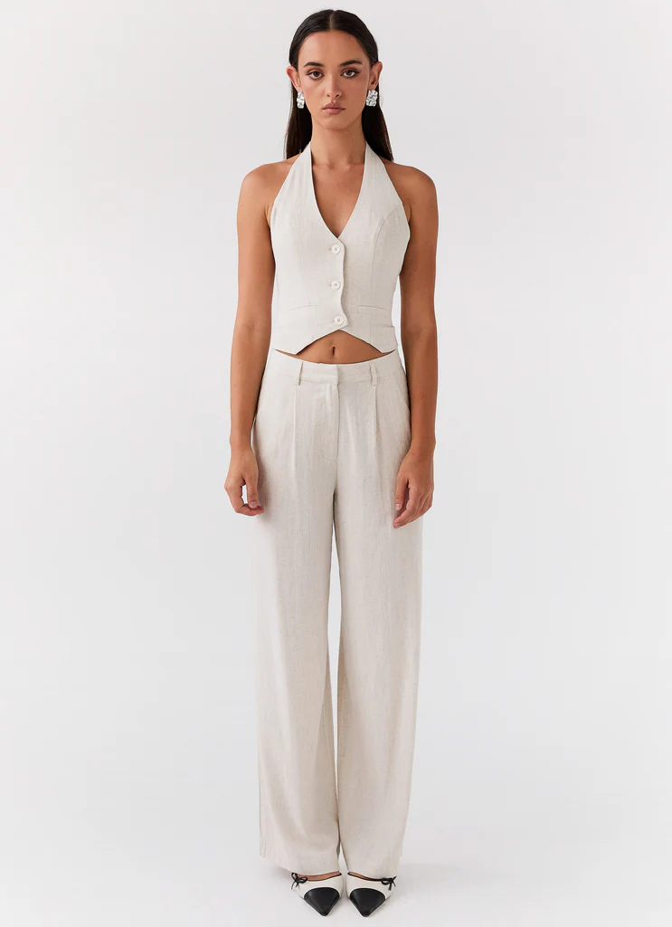 Gilet in Lino a Spalline Sottili Ambrosa - Avena
