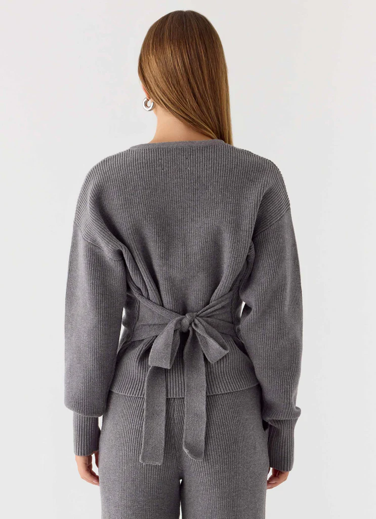 Cardigan A Maglia Con Cintura Harrison - Grigio Marle