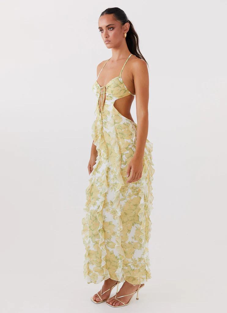 Abito Maxi con Pieghe Sunset Kisses - Giallo Dafodilo