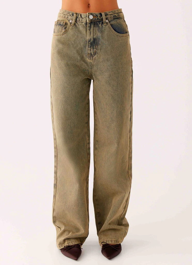 Jeans in Denim a Gambe Dritte Back Again - Lavaggio Sabbia Marrone