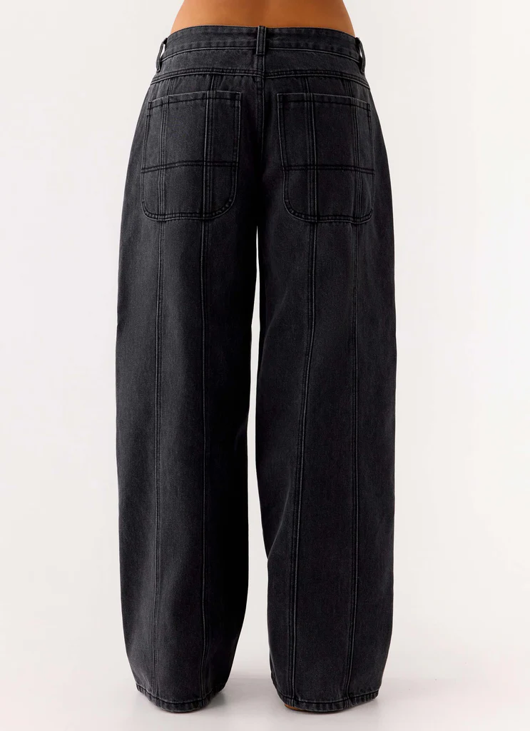 Jeans in Denim a Gamba Larga con Vita Bassa Johnny - Grigio Carbone