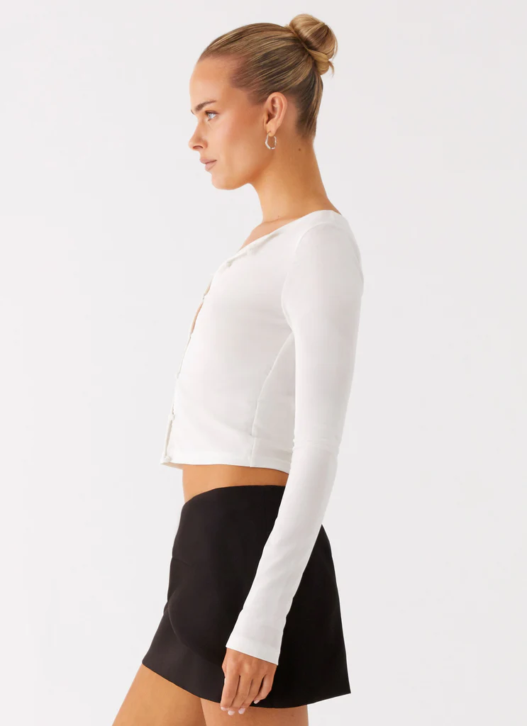 Top a Maniche Lunghe in Maglia Fifth Ave - Avorio