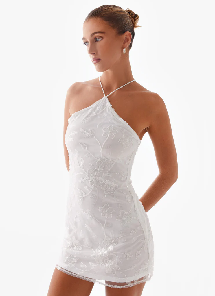 Abito Mini con Perline Rumi - Bianco
