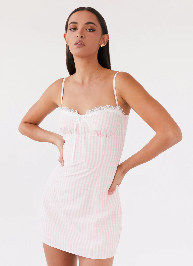 Bellissima Bustier Mini Dress - Rosa a Quadretti