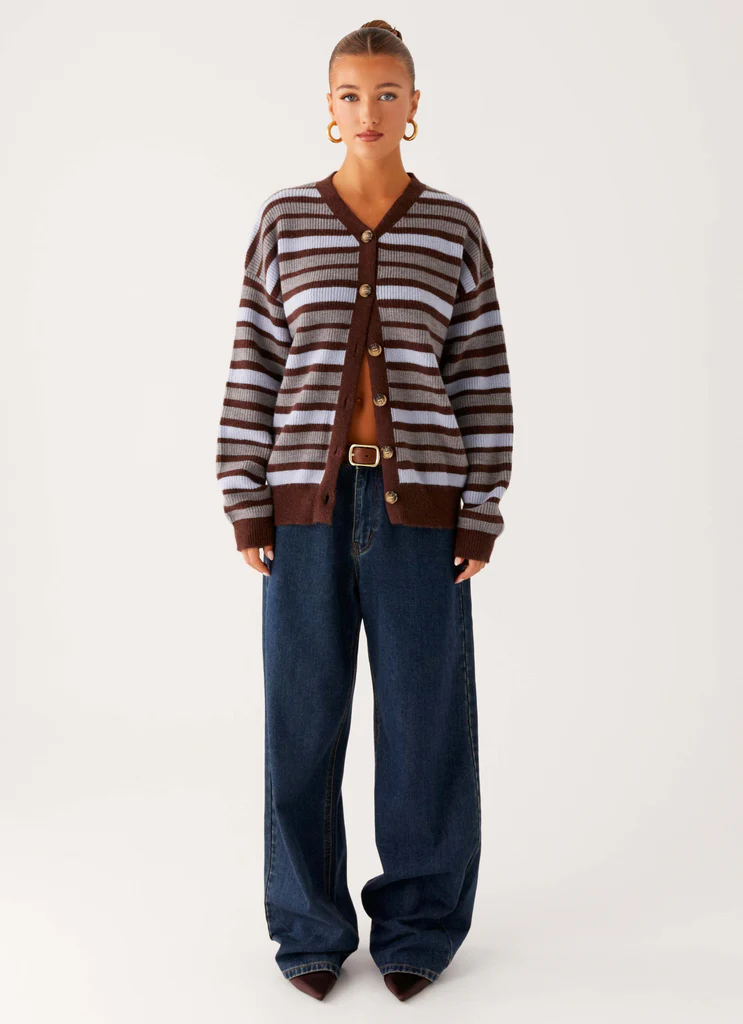 Cardigan Oversized Charlie - Strisce Tawny