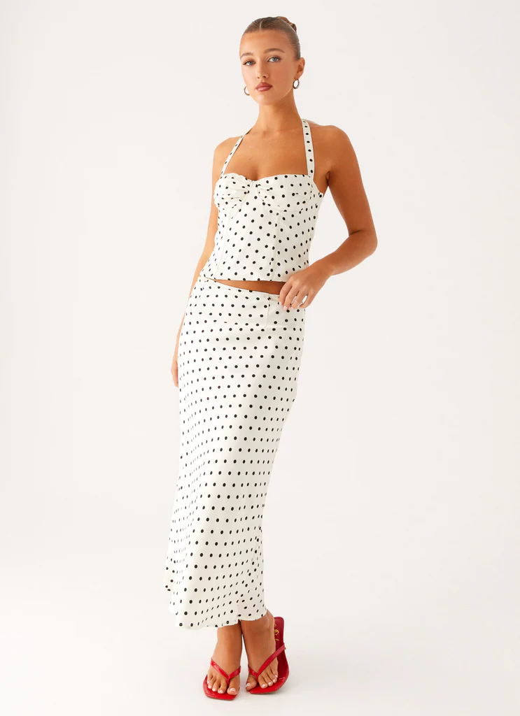 Breanne Midi Skirt - Bianco a pois