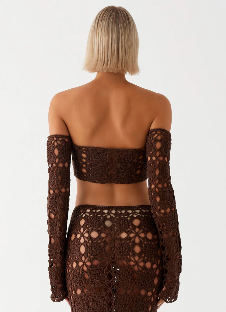 Top a Maniche Lunghe in Crochet Sorrentino - Cioccolato