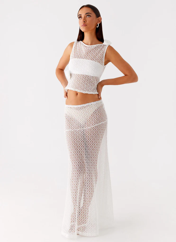 Velli Crochet Maxi Skirt - Bianco