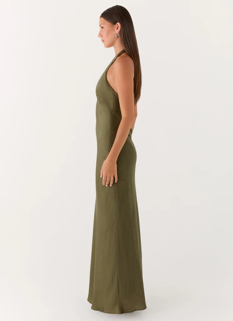 Vestito Maxi in Seta Pesante - Khaki