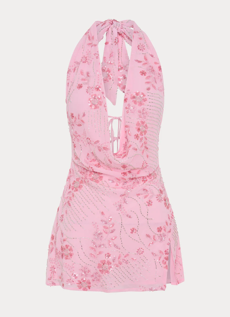 Vestito Mini Cinzia con Perline - Rosa