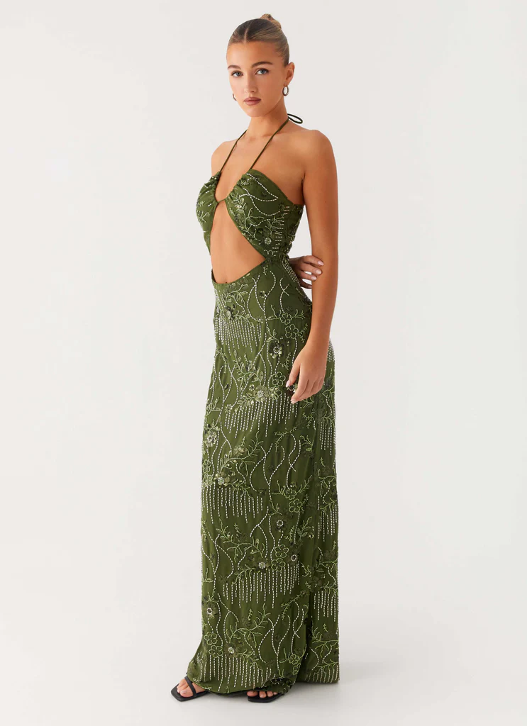 Vestito Maxi con Perline Phoenicia - Kaki