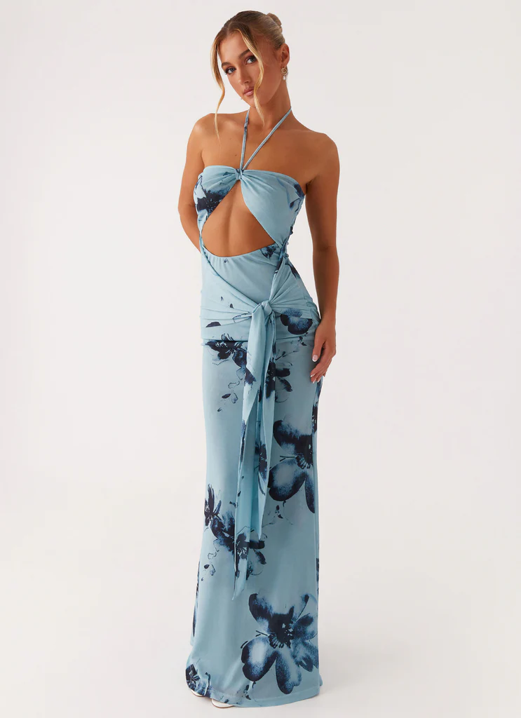 Abito Maxi Antonia - Fiori Nero Blu
