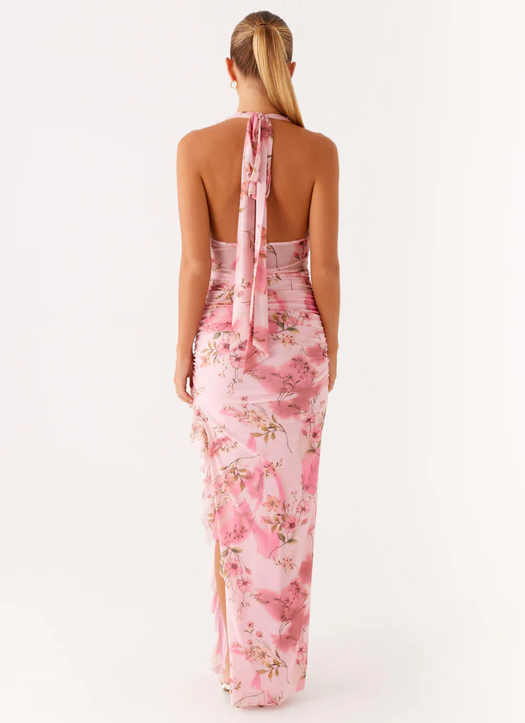 Vestito Maxi a Spalline Micca - Stampato Fiorato Rosa