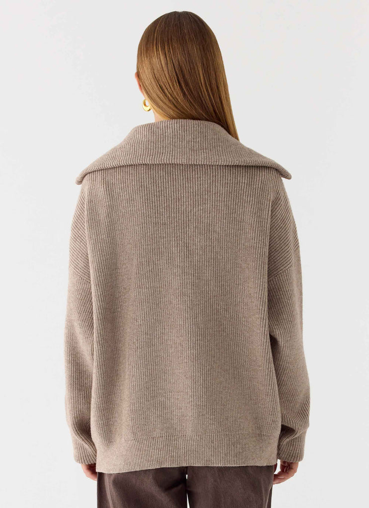 Pullover Eirena a Mezza Cerniera in Maglia - Tan