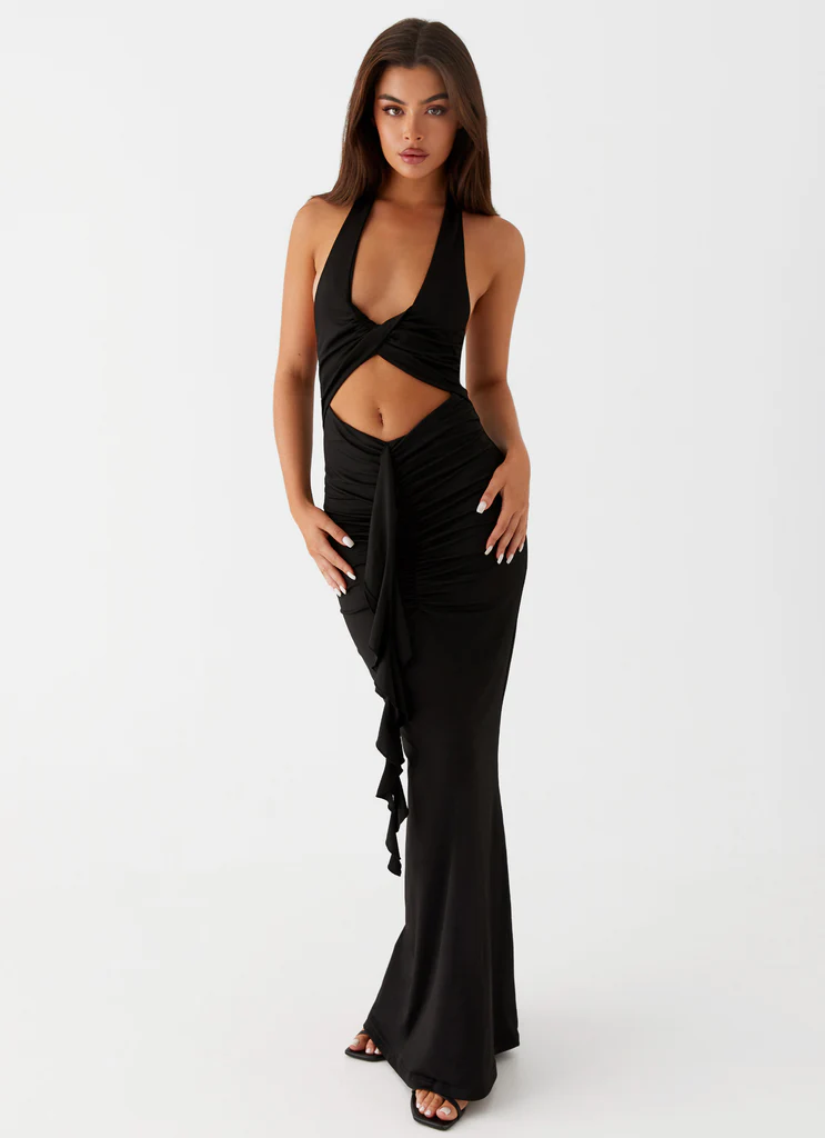 Vestito Maxi Allanna con Pieghe - Nero