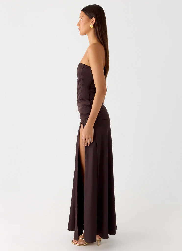 Abito Maxi in Seta Corset Darana - Cioccolato