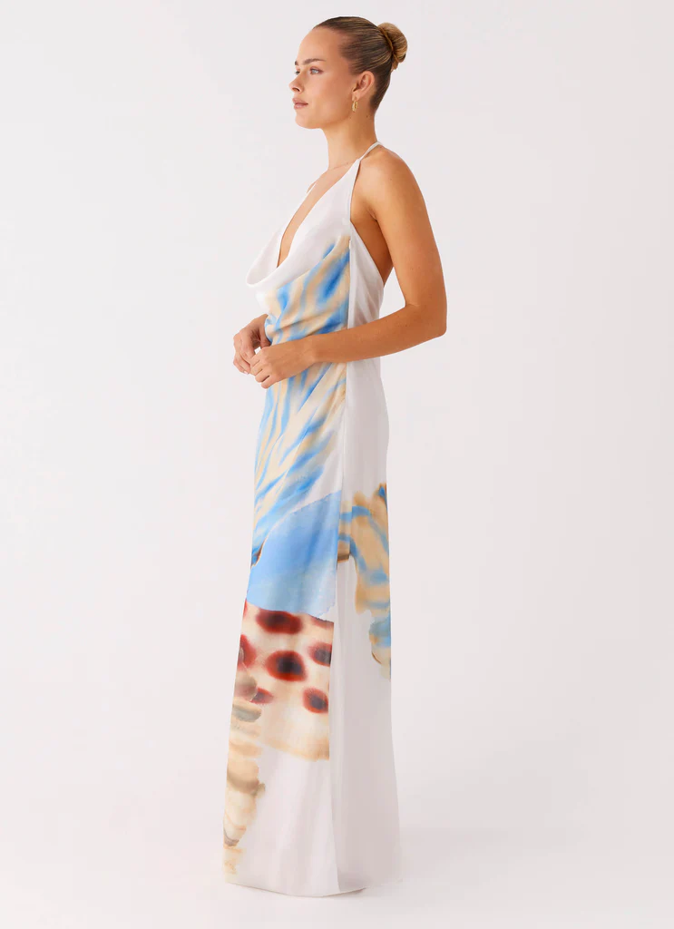 Vestito Maxi Scollatura a Camicia Stars Align - Bianco Sea Bloom