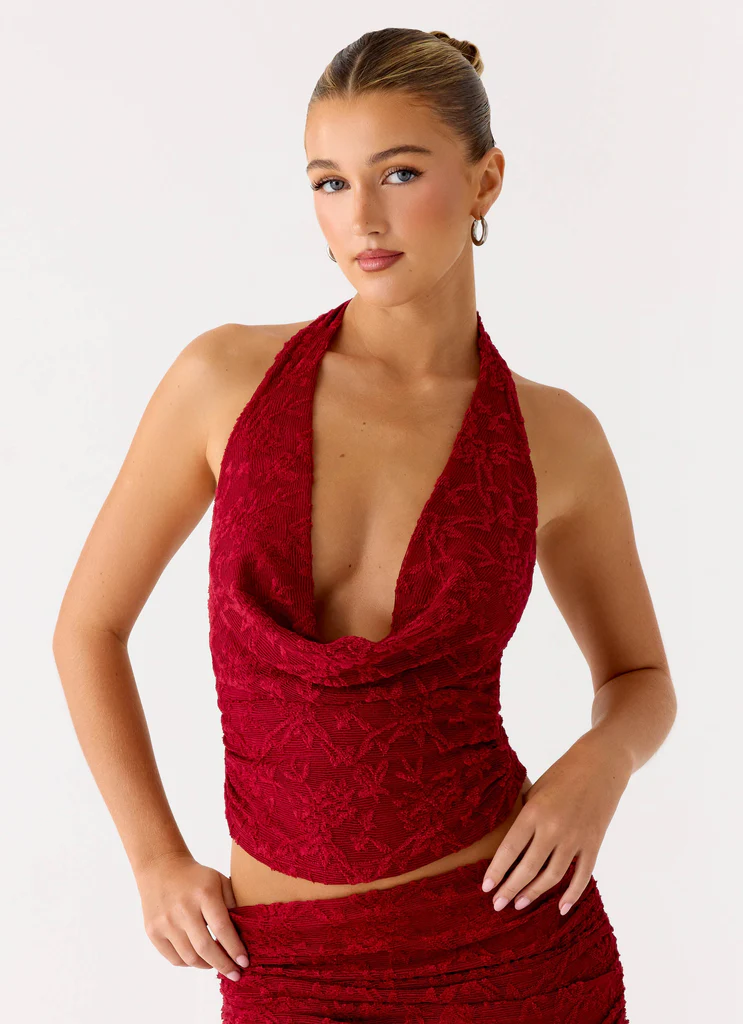 Top a spallino Farruko in jacquard - Cherry scuro