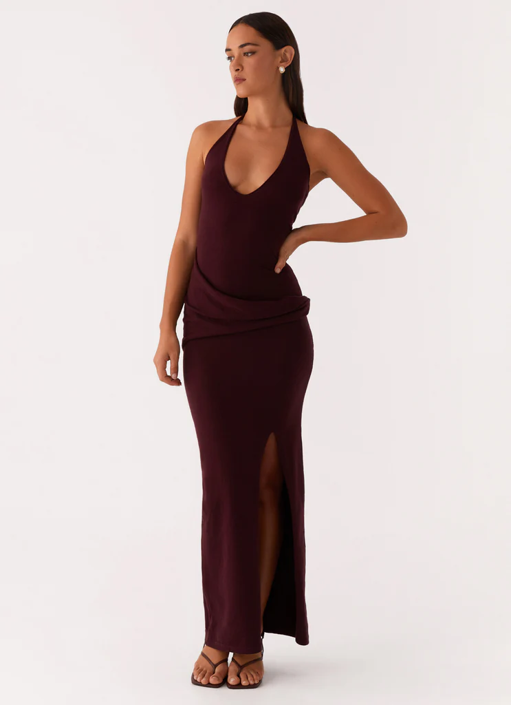 Lucky You Abito Maxi in Maglia - Marrone