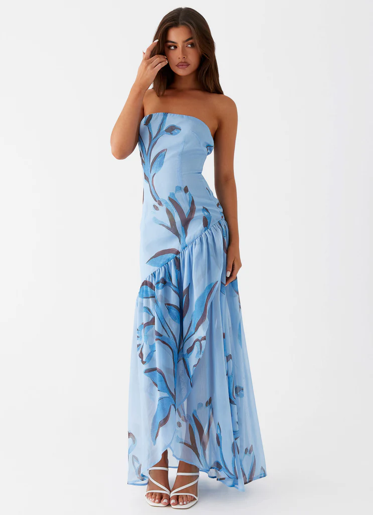 Abito Maxi Senza Spalline Solaris - Fiore Blu
