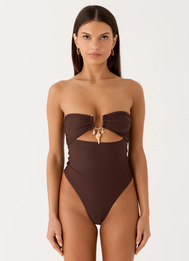 Costume da bagno senza spalline Selvina - Cioccolato