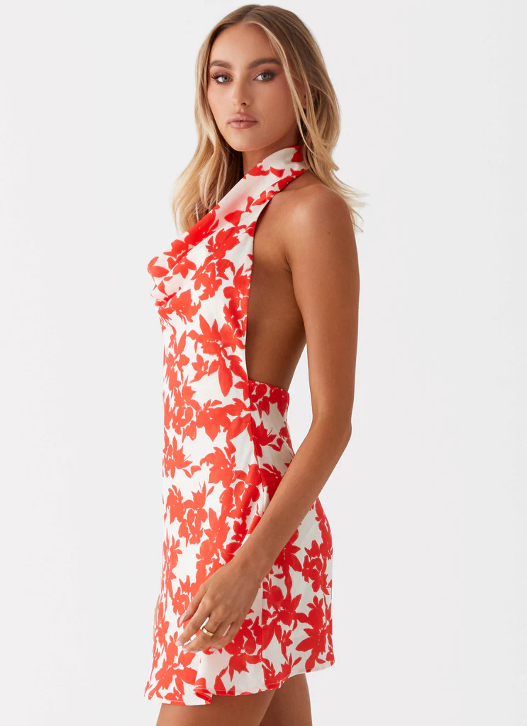 Vestito Mini Scollatura a Camicia Fiorito Rosso - Carmine Bouquet