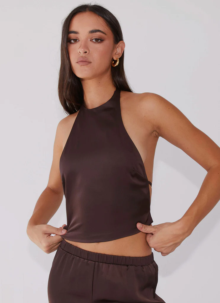 Top a Spalline in Seta Bree - Marrone