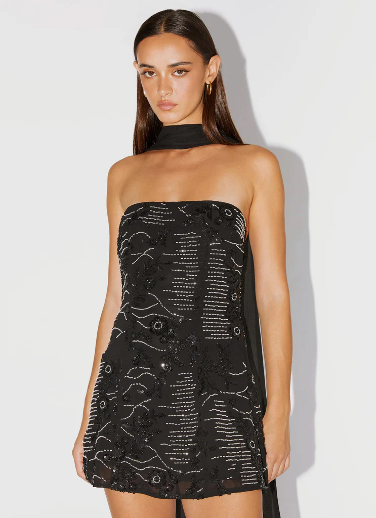 Kiesha Vestito Mini a Farfallino Senza Spalline - Nero