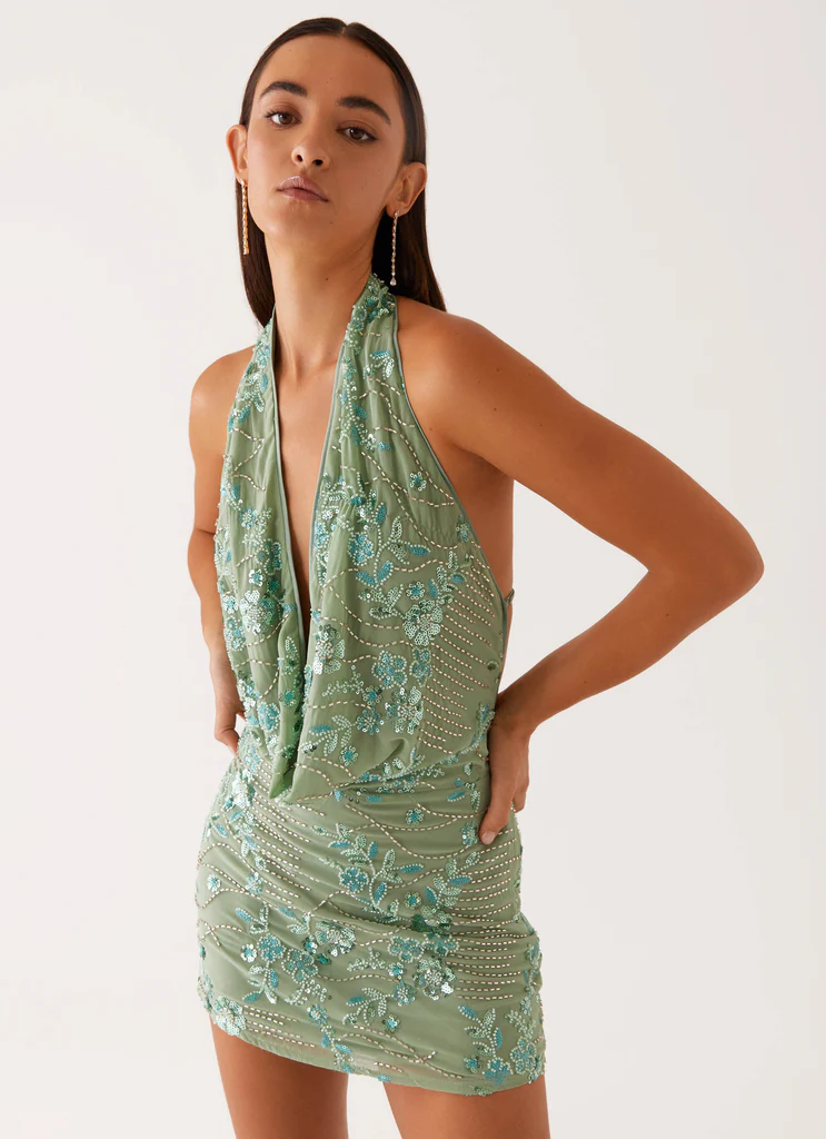 Olisa Abito Mini con Collo a Camicia Decorato - Mint