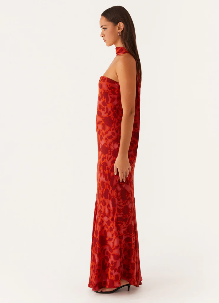 Abito Maxi Under The Pagoda - Fiore di Rosso Intenso