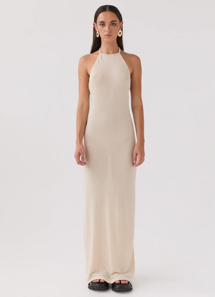 Here With Me Abito Maxi in Maglia - Sabbia