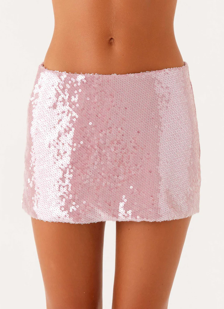 Mini gonna in paillettes a vita bassa Made For You - Rosa