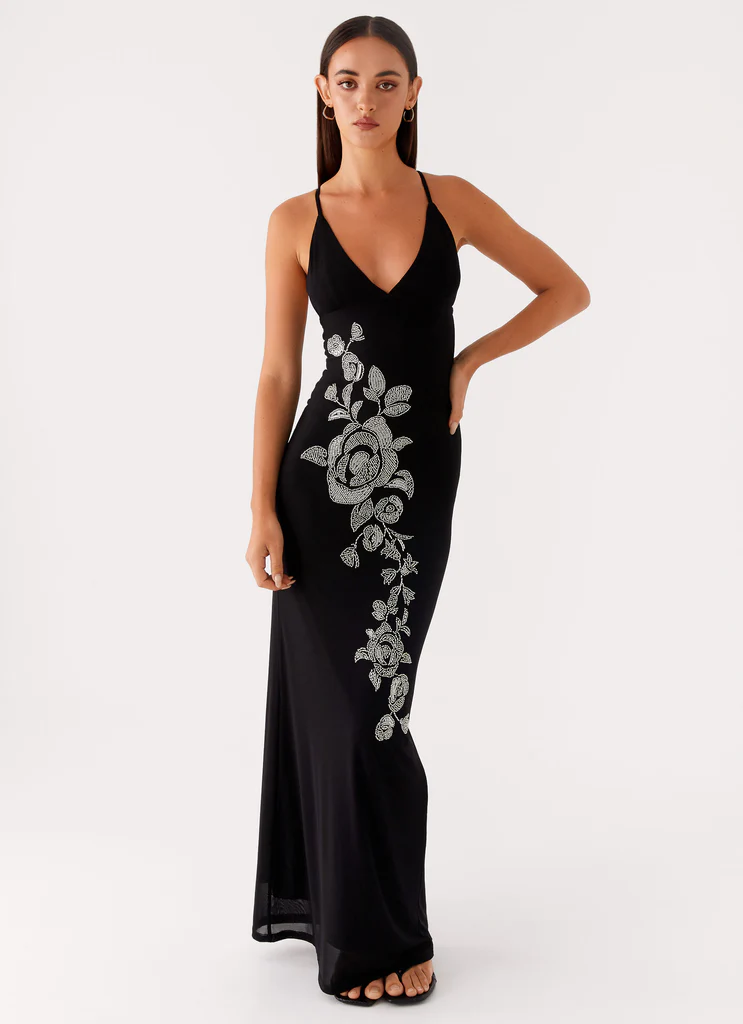 Abito Maxi in Rete con Perline Beki - Nero