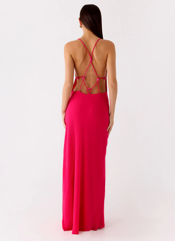 Abito Maxi con Foulard e Perline Tropic Muse - Fucsia