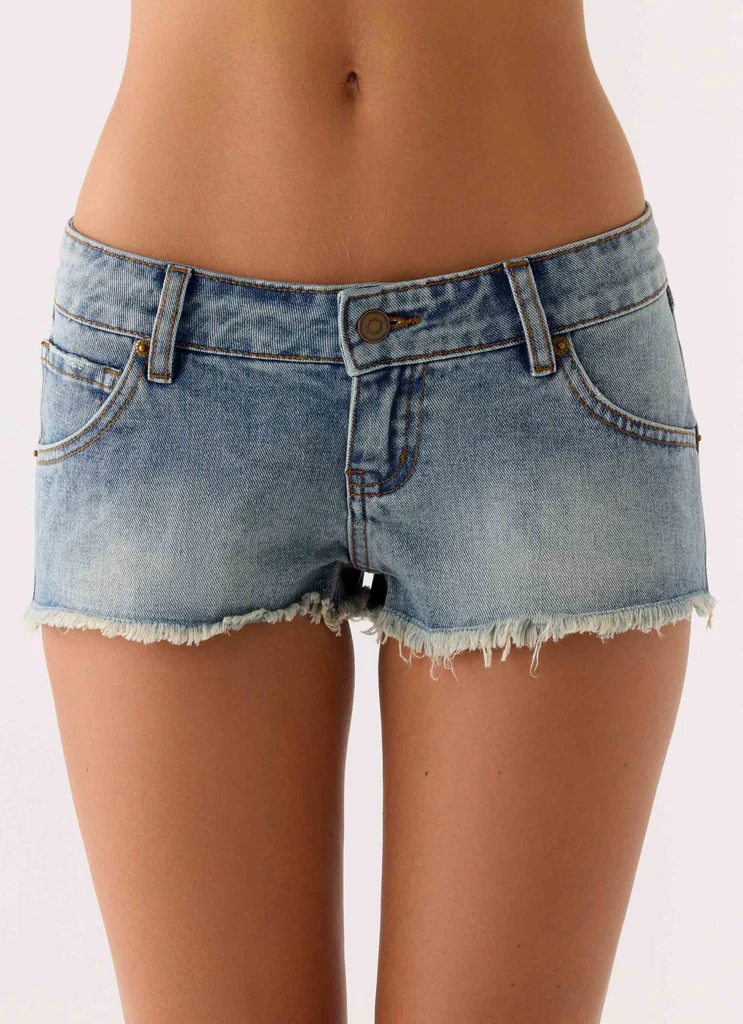 Pantaloni Corti in Denim Sbucciato Low Rise Elias - Blu Lavaggio Vintage
