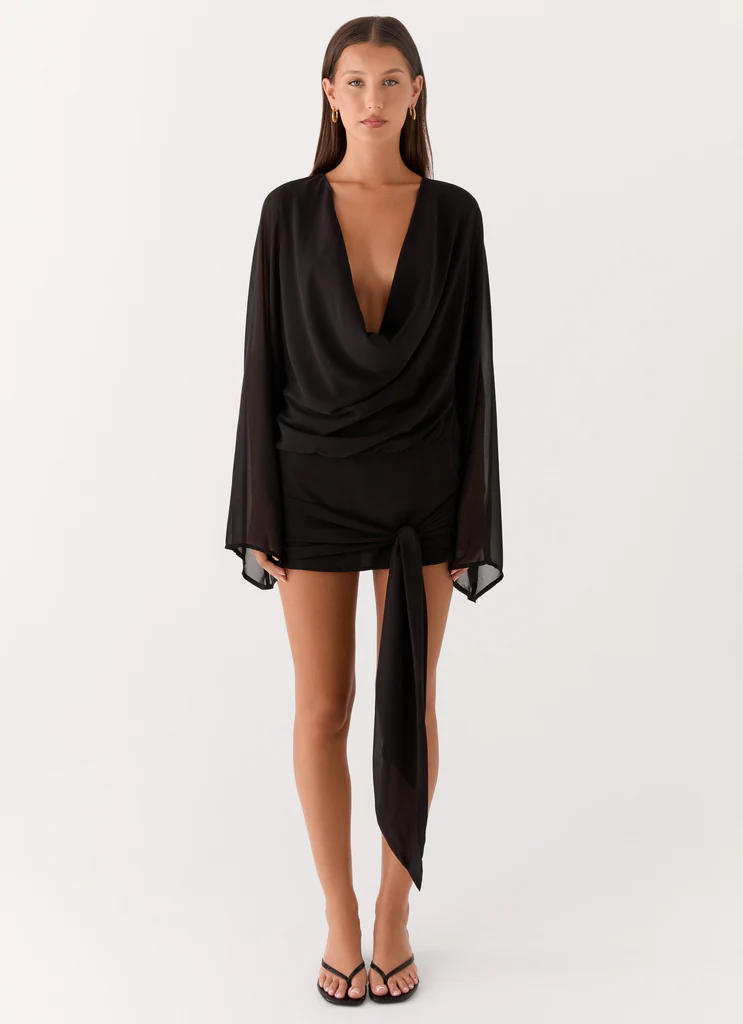 Vestito Mini a Maniche Lunghe Sorrel - Nero