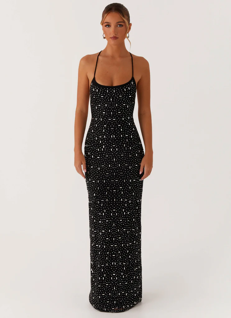 Abito Maxi in Maglia con Strass Cressida - Nero