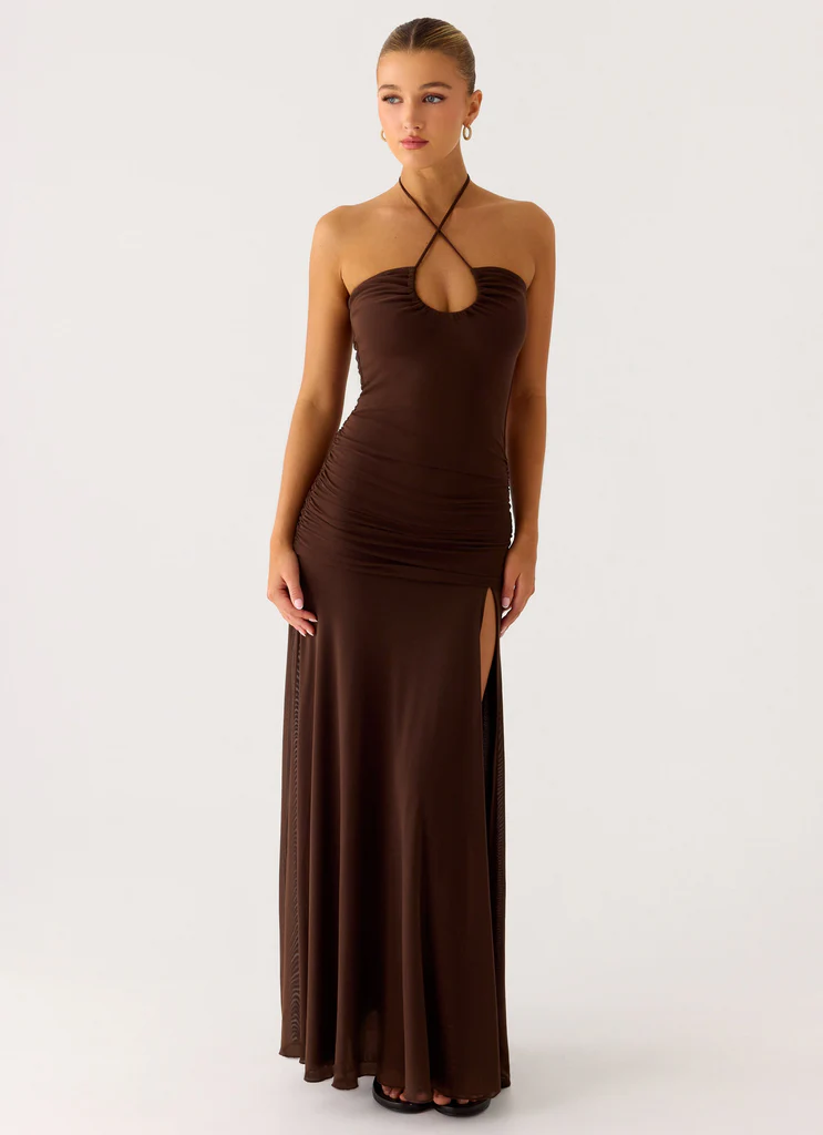 Abito Maxi con Ruches Callie - Cioccolato