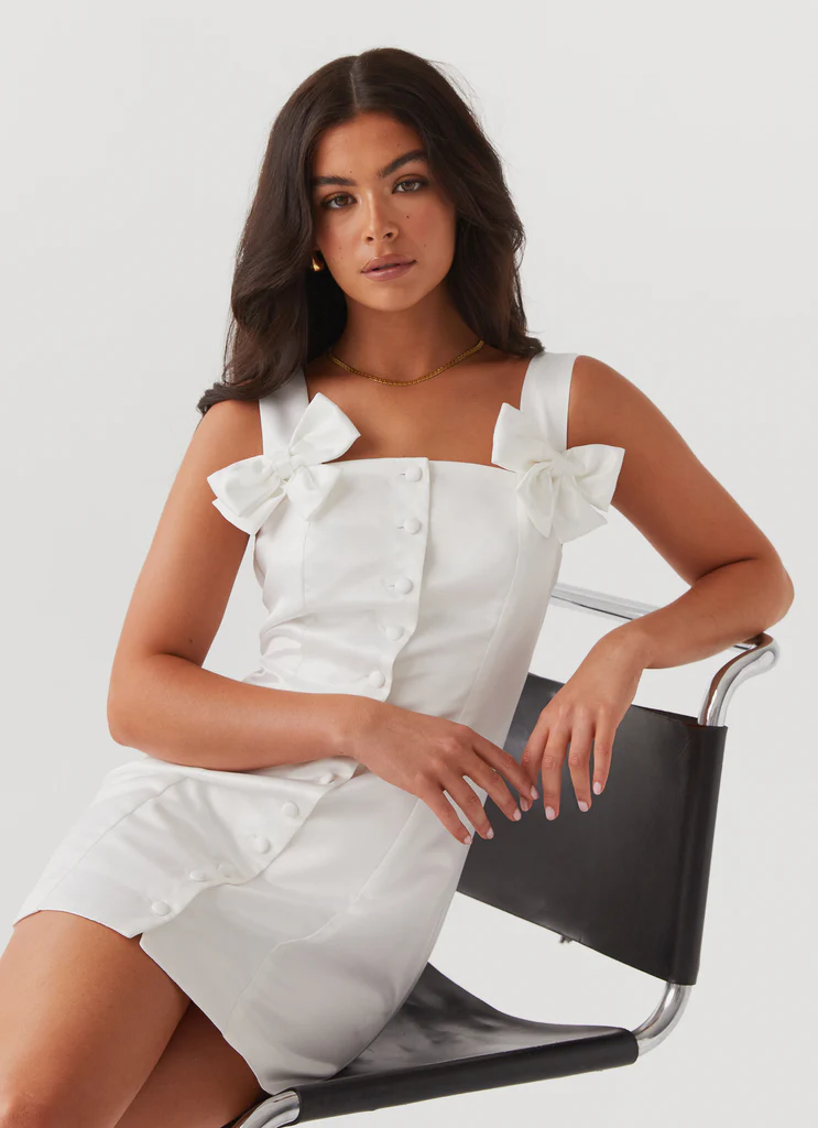 Vestito Mini in Seta con Fiocco Brielle - Bianco