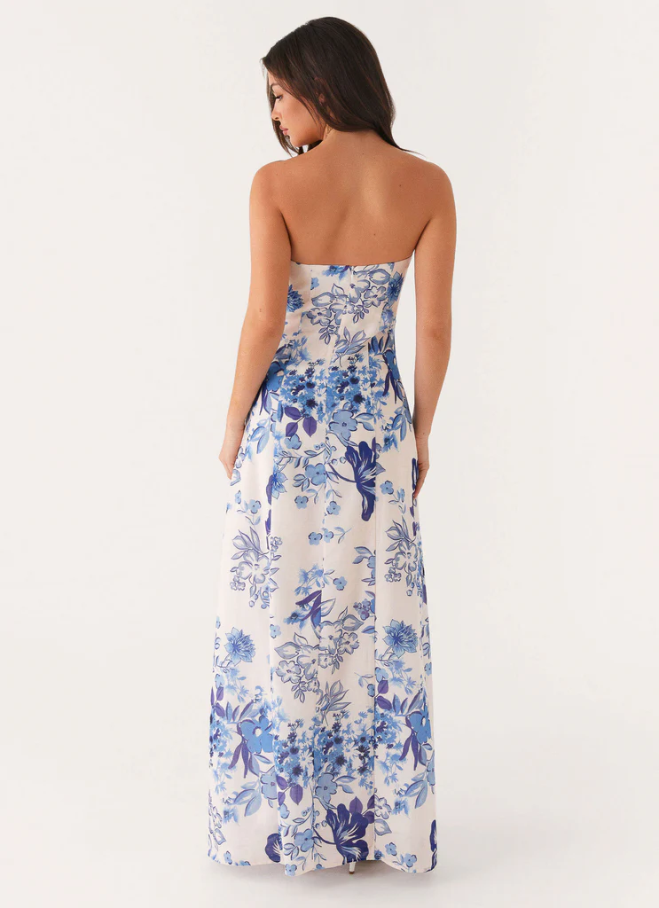 Abito Maxi in Lino Tayla - Fiori Sereno Cielo