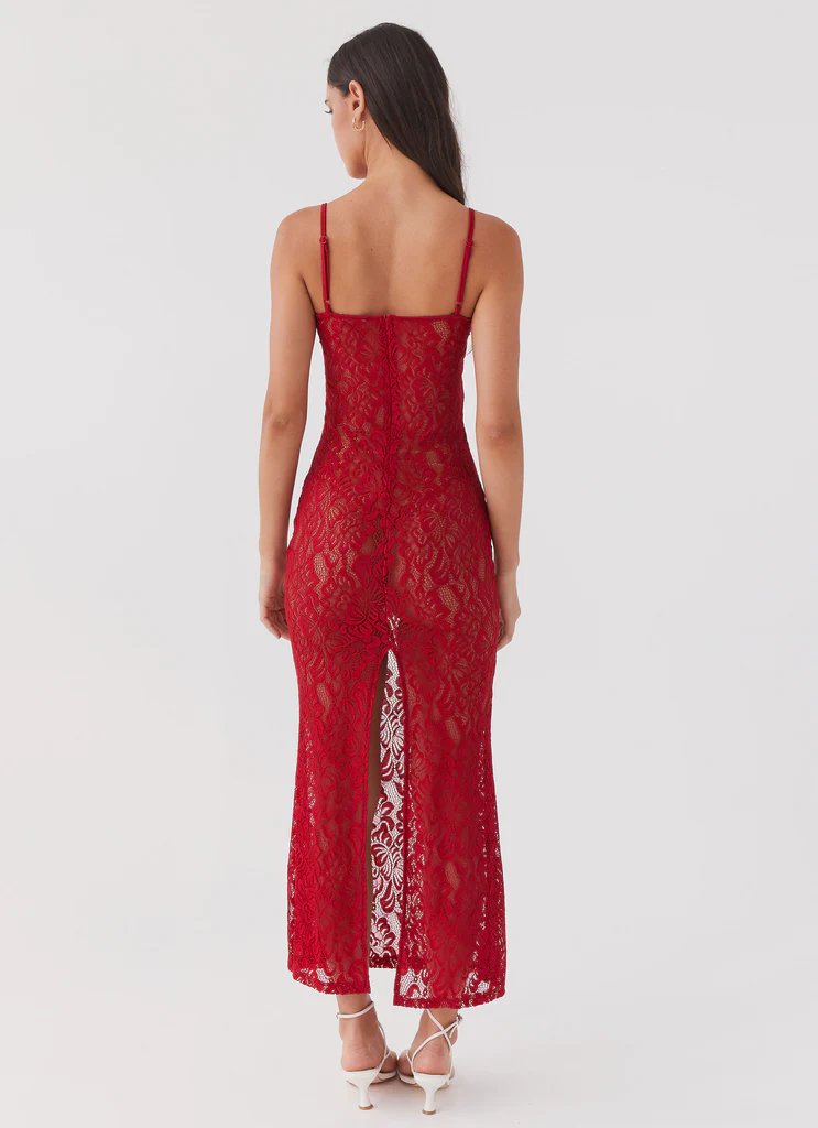Abito Maxi in Pizzo Leona - Rosso Rosa