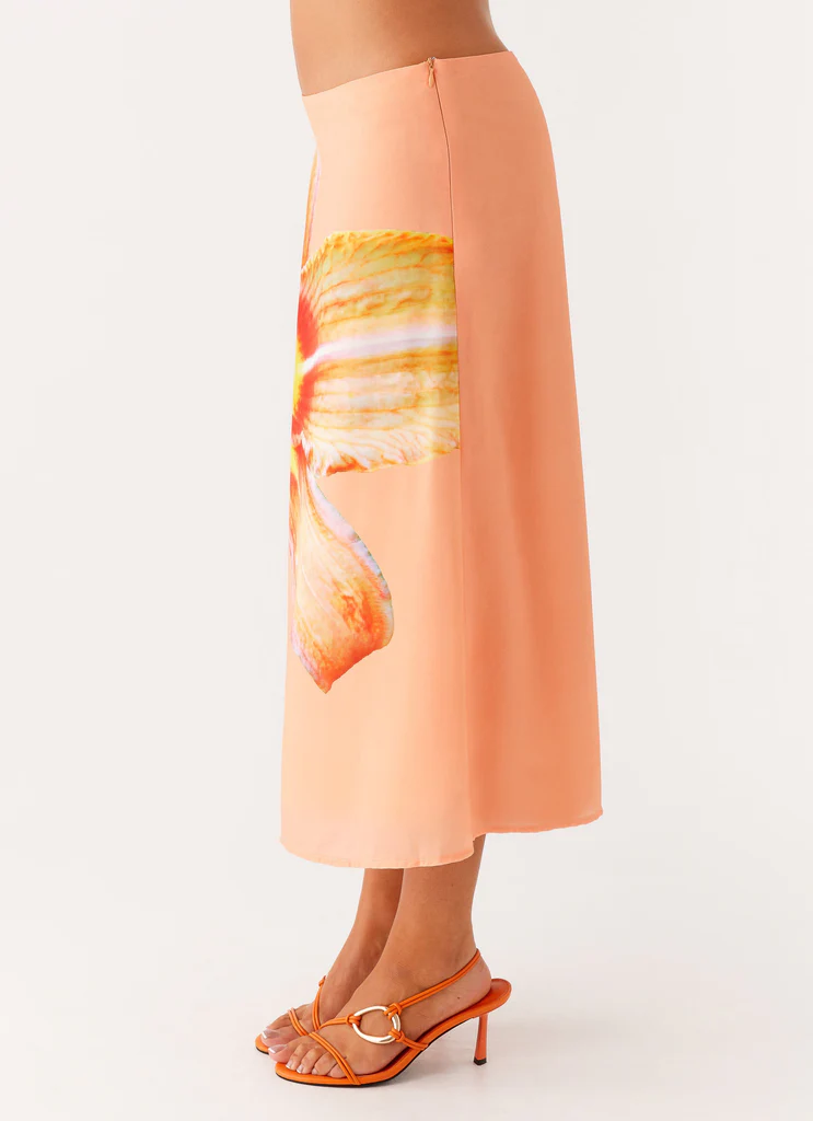 Minigonna Midi Estiva - Fiori Arancione