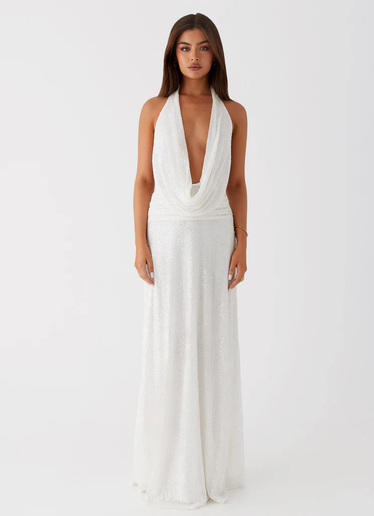 Elysia Abito Maxi con Paillettes - Bianco