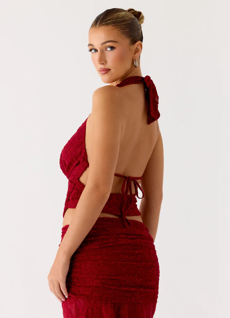 Top a spallino Farruko in jacquard - Cherry scuro