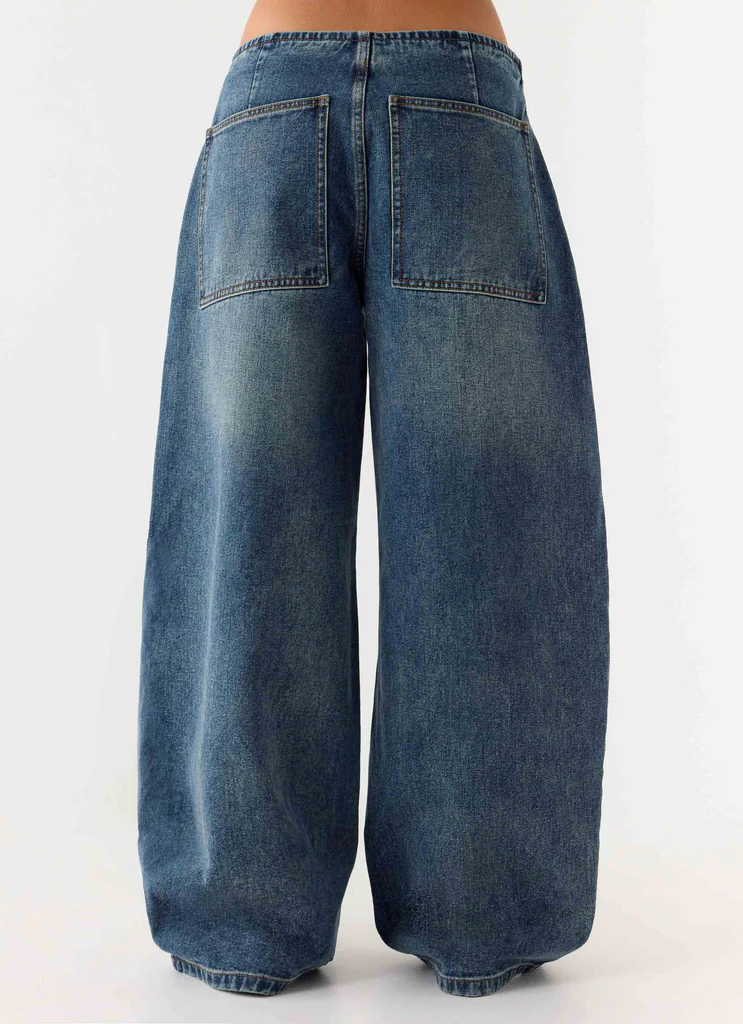 Jeans in Denim Lavato a Vita Bassa Seethal - Blu Medio