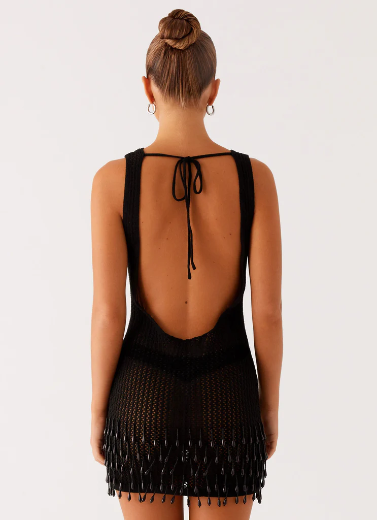 Vestito Mini All'uncinetto Con Perline Miracle - Nero