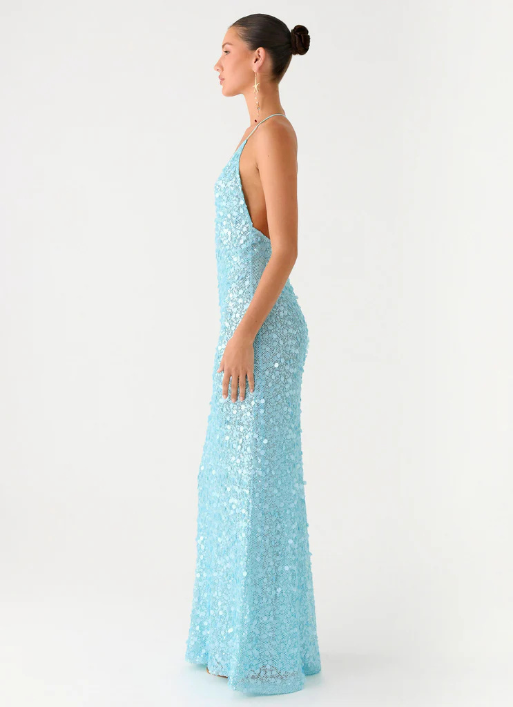 Abito Maxi con Paillettes Vista Oceano - Blu