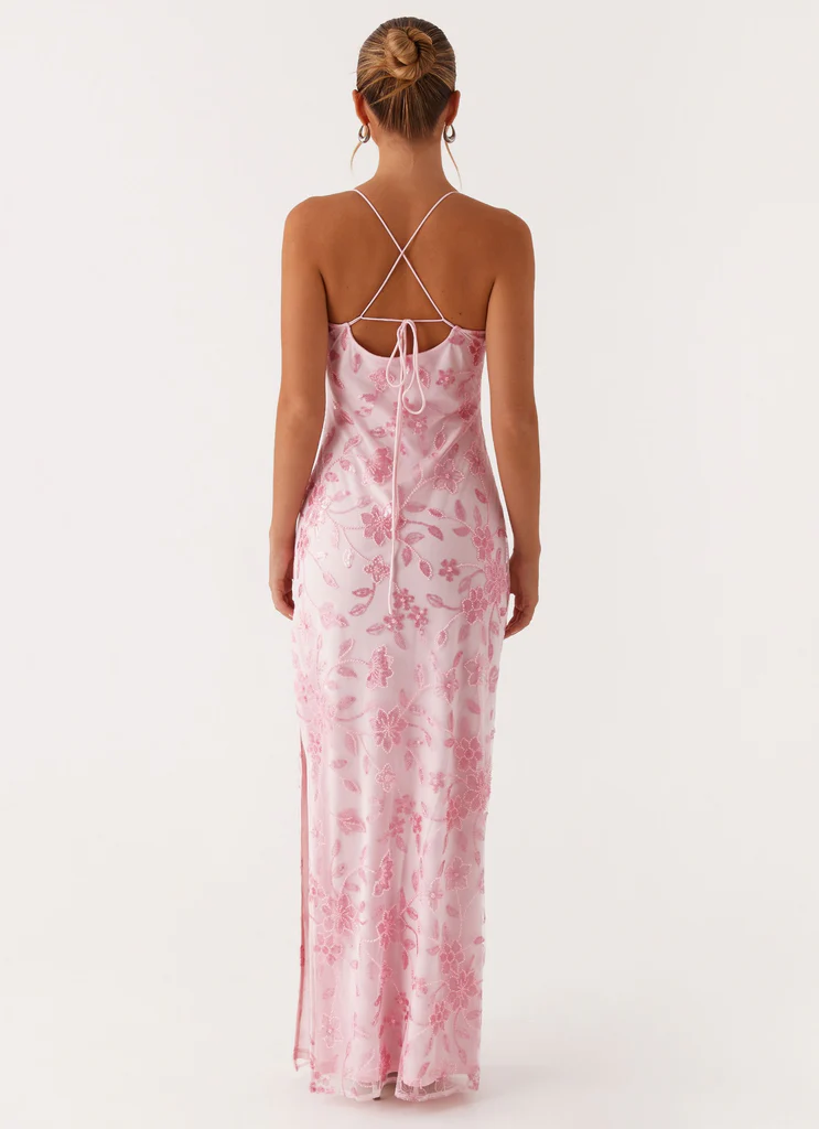 Vestito Maxi con Perline Luminoso - Rosa
