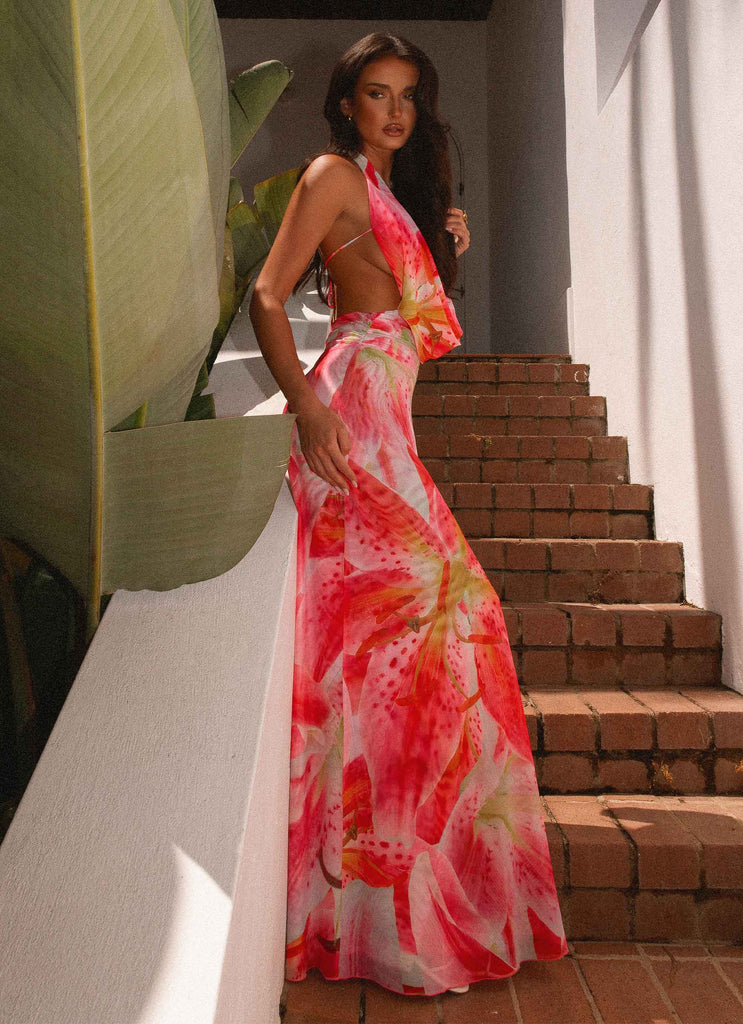 Elysia Mesh Maxi Dress - Bianco Rosa Lilly
